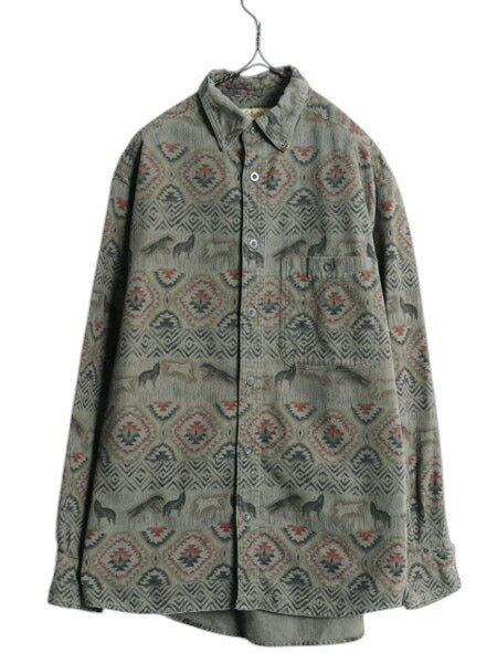 カベラス ネイティブ 総柄 シャモア クロス 3点留め ボタンダウン 長袖 シャツ メンズ M 古着 Cabelas ネルシャツ ハンティング フランネル