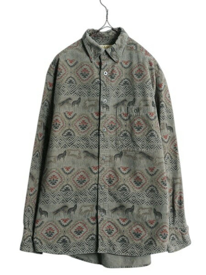 カベラス ネイティブ 総柄 シャモア クロス 3点留め ボタンダウン 長袖 シャツ メンズ M 古着 Cabelas ネルシャツ ハンティング フランネル