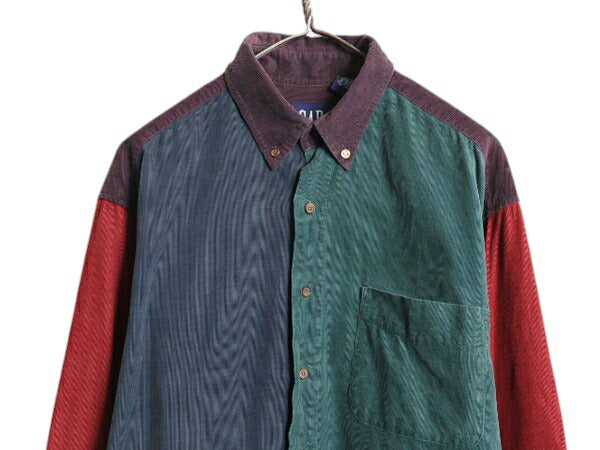 90s OLD GAP クレイジー パターン コーデュロイ 長袖 ボタンダウン シャツ メンズ L 古着 オールド ギャップ 細畝 長袖シャツ マルチカラー