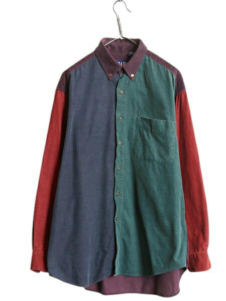 90s OLD GAP クレイジー パターン コーデュロイ 長袖 ボタンダウン シャツ メンズ L 古着 オールド ギャップ 細畝 長袖シャツ マルチカラー