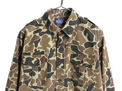 80s USA製 ウールリッチ ダックハンター カモ サファリ シャツ メンズ L 程/ ヴィンテージ 旧タグ Woolrich 迷彩 ハンティング 長袖シャツ
