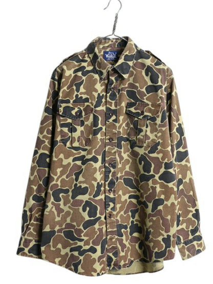 80s USA製 ウールリッチ ダックハンター カモ サファリ シャツ メンズ L 程/ ヴィンテージ 旧タグ Woolrich 迷彩 ハンティング 長袖シャツ