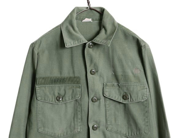 70s 米軍実物 US ARMY コットン サテン ユーティリティ シャツ メンズ M 古着 ヴィンテージ ミリタリー OG107 シャツ袖 4th 軍物 アーミー