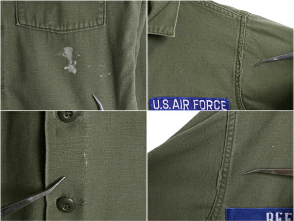 70s 米軍実物 USAF コットン サテン ユーティリティ シャツ メンズ M 程 72年製 ヴィンテージ ミリタリー エアフォース OG107 シャツ袖 2nd