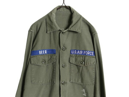 70s 米軍実物 USAF コットン サテン ユーティリティ シャツ メンズ M 程 72年製 ヴィンテージ ミリタリー エアフォース OG107 シャツ袖 2nd