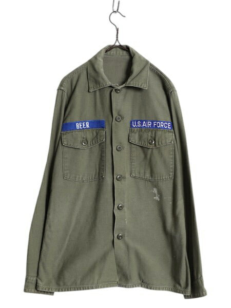 70s 米軍実物 USAF コットン サテン ユーティリティ シャツ メンズ M 程 72年製 ヴィンテージ ミリタリー エアフォース OG107 シャツ袖 2nd