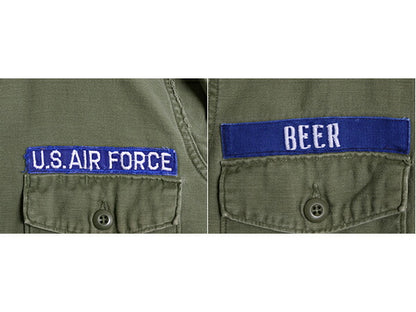 70s 米軍実物 USAF コットン サテン ユーティリティ シャツ メンズ M 程 72年製 ヴィンテージ ミリタリー エアフォース OG107 シャツ袖 2nd