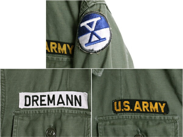 60s 米軍実物 US ARMY コットン サテン ユーティリティ シャツ SMALL / 古着 62年製 ヴィンテージ ミリタリー 軍物 1st 後期 筒袖 OG107