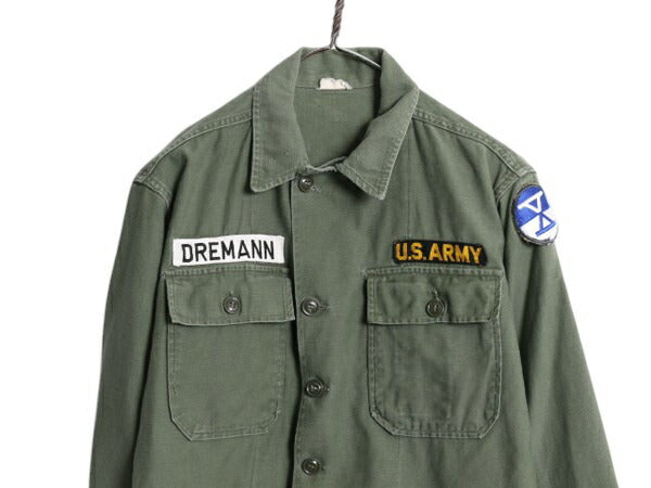 60s 米軍実物 US ARMY コットン サテン ユーティリティ シャツ SMALL / 古着 62年製 ヴィンテージ ミリタリー 軍物 1st 後期 筒袖 OG107