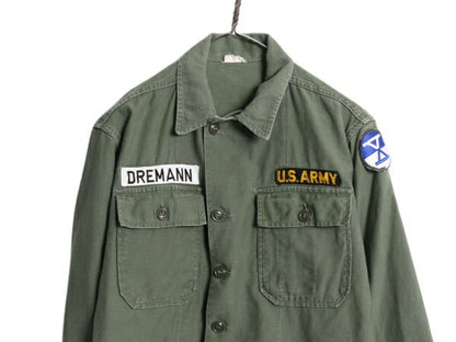 60s 米軍実物 US ARMY コットン サテン ユーティリティ シャツ SMALL / 古着 62年製 ヴィンテージ ミリタリー 軍物 1st 後期 筒袖 OG107