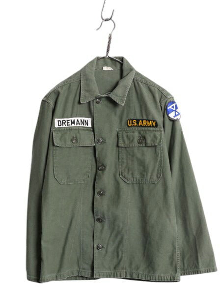 60s 米軍実物 US ARMY コットン サテン ユーティリティ シャツ SMALL / 古着 62年製 ヴィンテージ ミリタリー 軍物 1st 後期 筒袖 OG107