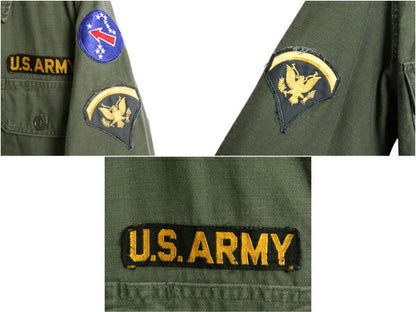 60s 米軍実物 US ARMY コットン サテン ユーティリティ シャツ メンズ S 程 ヴィンテージ ミリタリー 軍物 筒袖 3rd OG107 アーミー カーキ