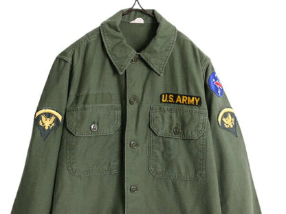 60s 米軍実物 US ARMY コットン サテン ユーティリティ シャツ メンズ S 程 ヴィンテージ ミリタリー 軍物 筒袖 3rd OG107 アーミー カーキ
