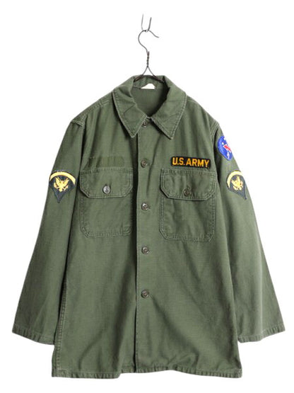60s 米軍実物 US ARMY コットン サテン ユーティリティ シャツ メンズ S 程 ヴィンテージ ミリタリー 軍物 筒袖 3rd OG107 アーミー カーキ