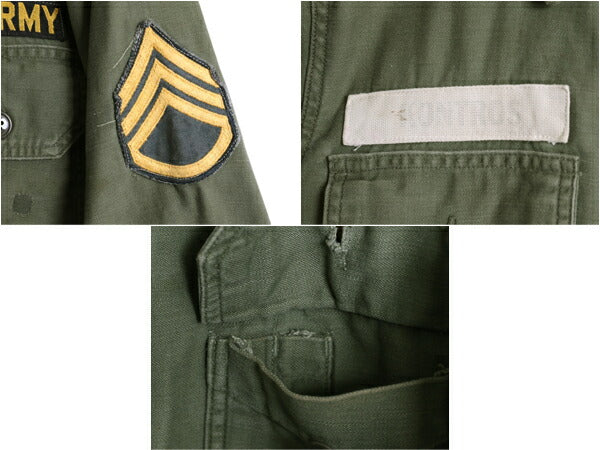 60s 米軍実物 US ARMY コットン サテン ユーティリティ シャツ メンズ S 程 / 65年製 ヴィンテージ ミリタリー 筒袖 3rd OG107 フルパッチ
