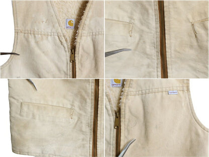 好雰囲気 80s USA製 カーハート 裏 ボア ダック ベスト メンズ L ヴィンテージ CARHARTT パイル フリース ワーク フルジップ 前開き 重ね着