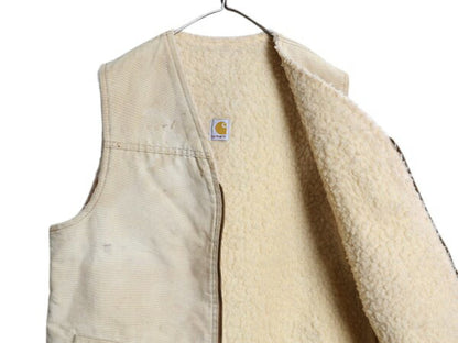 好雰囲気 80s USA製 カーハート 裏 ボア ダック ベスト メンズ L ヴィンテージ CARHARTT パイル フリース ワーク フルジップ 前開き 重ね着