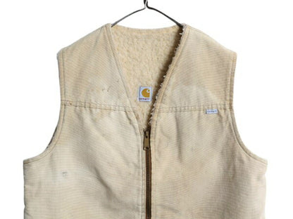 好雰囲気 80s USA製 カーハート 裏 ボア ダック ベスト メンズ L ヴィンテージ CARHARTT パイル フリース ワーク フルジップ 前開き 重ね着