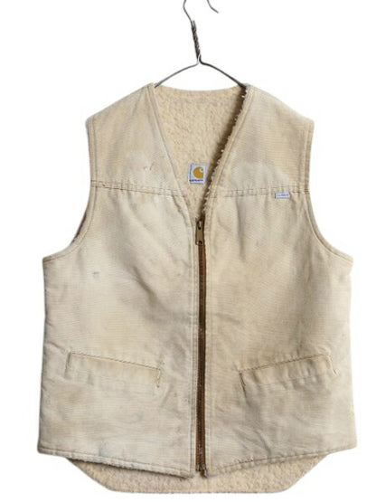好雰囲気 80s USA製 カーハート 裏 ボア ダック ベスト メンズ L ヴィンテージ CARHARTT パイル フリース ワーク フルジップ 前開き 重ね着