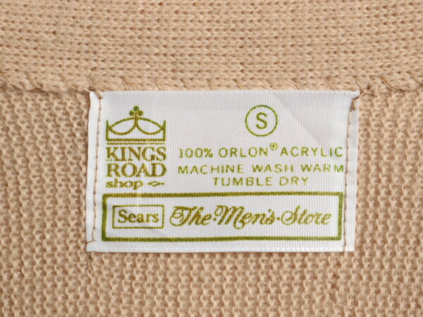 70s Sears Kings Road アクリル ニット カーディガン メンズ レディース S 70年代 ヴィンテージ シアーズ セーター 前開き 羽織り ベージュ