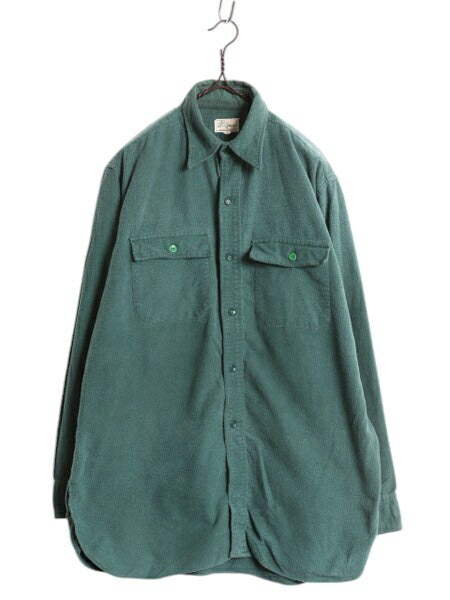 60s 筆記体タグ エルエルビーン コットン シャモア クロス シャツ メンズ L 程/ ヴィンテージ LLBean 長袖シャツ ネルシャツ フランネル 緑