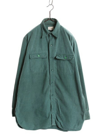 60s 筆記体タグ エルエルビーン コットン シャモア クロス シャツ メンズ L 程/ ヴィンテージ LLBean 長袖シャツ ネルシャツ フランネル 緑