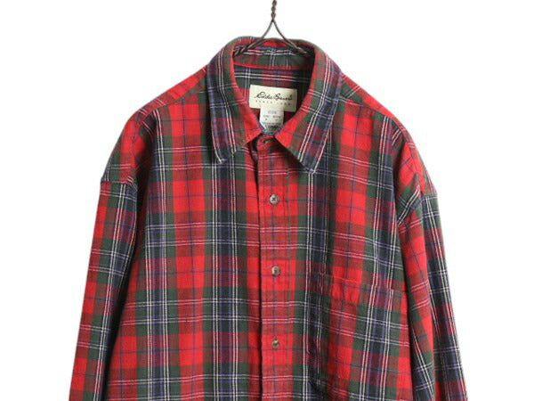90s エディーバウアー チェック フランネル シャツ メンズ M / オールド Eddie Bauer ネルシャツ コットン 白タグ 長袖シャツ マルチカラー