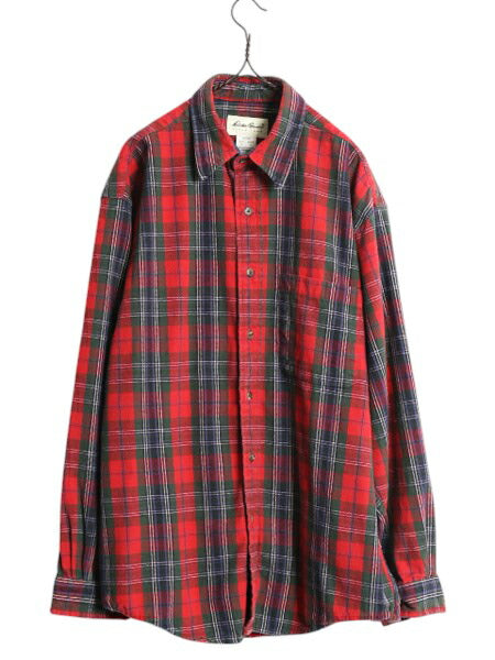 90s エディーバウアー チェック フランネル シャツ メンズ M / オールド Eddie Bauer ネルシャツ コットン 白タグ 長袖シャツ マルチカラー