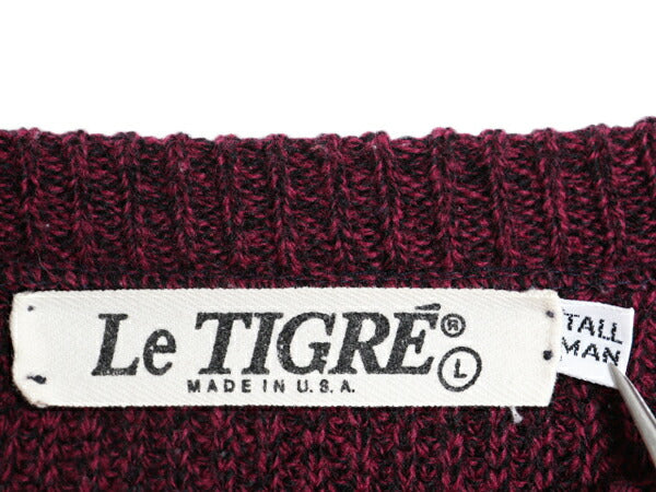 80s USA製 ルティグレ アクリル チャンキー 二ット セーター メンズ L / 80年代 ヴィンテージ LE TIGRE クルーネック 長袖ニット リブ編み