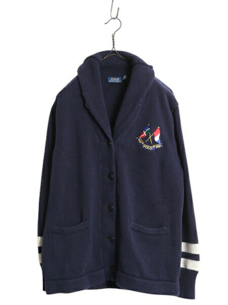 復刻 20周年 クロスフラッグ ポロ ラルフローレン ショールカラー ニット カーディガン レディース L / コットン セーター 前開き 重ね着