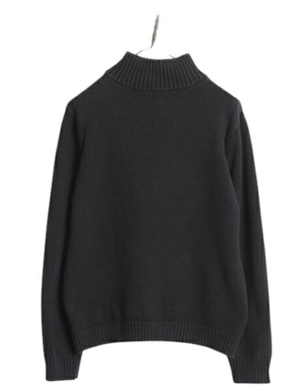 00s LAUREN ラルフローレン ハーフジップ コットン ニット セーター レディース XL 小さめ 古着 オールド ポロ プルオーバー ハイネック 黒