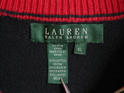 00s LAUREN ラルフローレン ハーフジップ コットン ニット セーター レディース XL 小さめ 古着 オールド ポロ プルオーバー ハイネック 黒