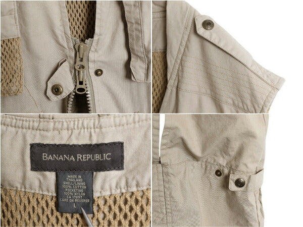 90s バナナリパブリック サファリ ベスト メンズ L / オールド BANANA REPUBLIC アウトドア 重ね着 ハンティング フィッシング 多ポケット