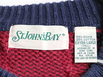 80s 90s 大きいサイズ XL ■ST JOHN'S BAY コットン ニット セーター ( メンズ ) JCペニー セントジョンズベイ パネル バーズアイ オールド