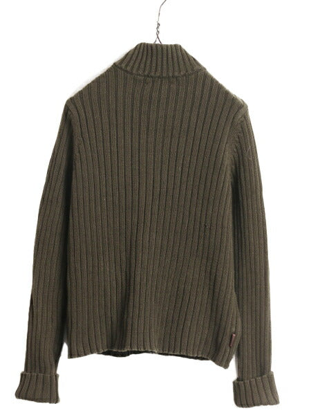 90s LAUREN ラルフローレン ハイネック コットン ニット セーター レディース S / 90年代 オールド ポロ フルジップ リブ編み ドライバーズ