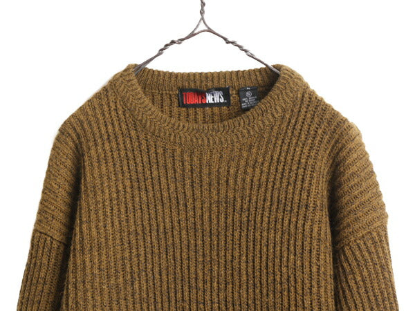 90s TODAYS NEWS アクリル チャンキー ニット セーター メンズ レディース XL 小さめ L 古着 90年代 オールド 無地 リブ編み クルーネック
