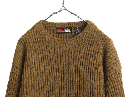 90s TODAYS NEWS アクリル チャンキー ニット セーター メンズ レディース XL 小さめ L 古着 90年代 オールド 無地 リブ編み クルーネック