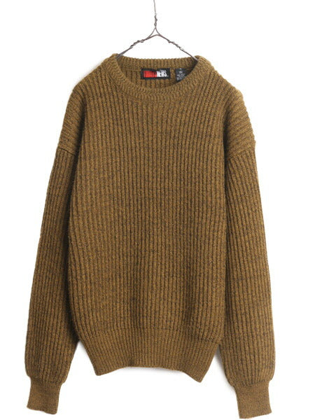 90s TODAYS NEWS アクリル チャンキー ニット セーター メンズ レディース XL 小さめ L 古着 90年代 オールド 無地 リブ編み クルーネック