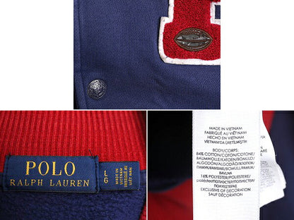 ポロ ラルフローレン スウェット スタジャン メンズ L 古着 POLO トレーナー ジャケット ジャンパー ブルゾン 裏起毛 サガラ ワッペン付き