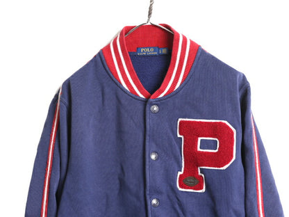 ポロ ラルフローレン スウェット スタジャン メンズ L 古着 POLO トレーナー ジャケット ジャンパー ブルゾン 裏起毛 サガラ ワッペン付き