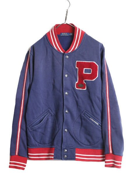 ポロ ラルフローレン スウェット スタジャン メンズ L 古着 POLO トレーナー ジャケット ジャンパー ブルゾン 裏起毛 サガラ ワッペン付き