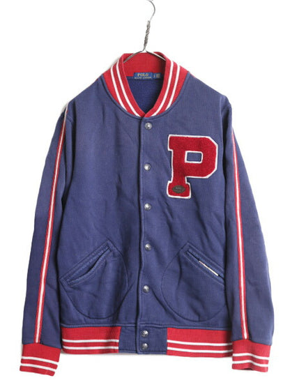 ポロ ラルフローレン スウェット スタジャン メンズ L 古着 POLO トレーナー ジャケット ジャンパー ブルゾン 裏起毛 サガラ ワッペン付き