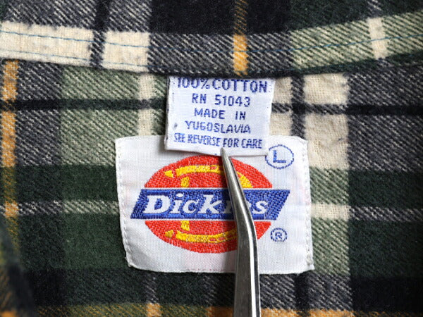 70s 80s ディッキーズ チェック プリント フランネル シャツ メンズ L / 古着 Dickies ヴィンテージ ネル ネルシャツ 長袖シャツ 白タグ