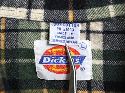 70s 80s ディッキーズ チェック プリント フランネル シャツ メンズ L / 古着 Dickies ヴィンテージ ネル ネルシャツ 長袖シャツ 白タグ