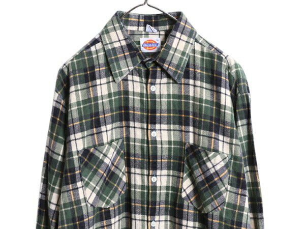 70s 80s ディッキーズ チェック プリント フランネル シャツ メンズ L / 古着 Dickies ヴィンテージ ネル ネルシャツ 長袖シャツ 白タグ