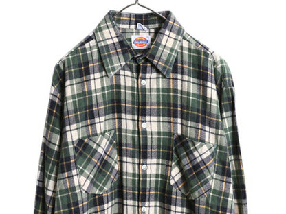 70s 80s ディッキーズ チェック プリント フランネル シャツ メンズ L / 古着 Dickies ヴィンテージ ネル ネルシャツ 長袖シャツ 白タグ