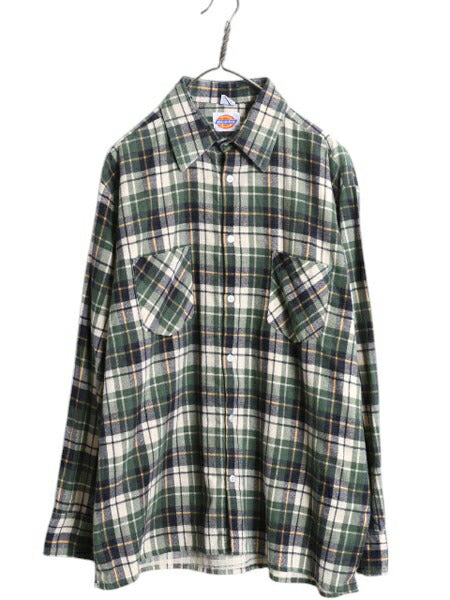 70s 80s ディッキーズ チェック プリント フランネル シャツ メンズ L / 古着 Dickies ヴィンテージ ネル ネルシャツ 長袖シャツ 白タグ
