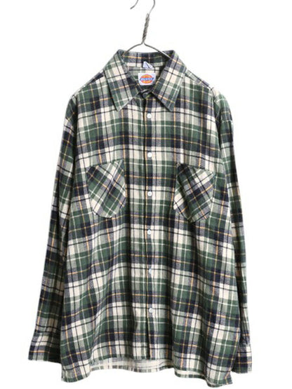 70s 80s ディッキーズ チェック プリント フランネル シャツ メンズ L / 古着 Dickies ヴィンテージ ネル ネルシャツ 長袖シャツ 白タグ