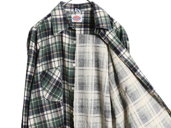 70s 80s ディッキーズ チェック プリント フランネル シャツ メンズ L / 古着 Dickies ヴィンテージ ネル ネルシャツ 長袖シャツ 白タグ
