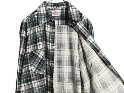 70s 80s ディッキーズ チェック プリント フランネル シャツ メンズ L / 古着 Dickies ヴィンテージ ネル ネルシャツ 長袖シャツ 白タグ